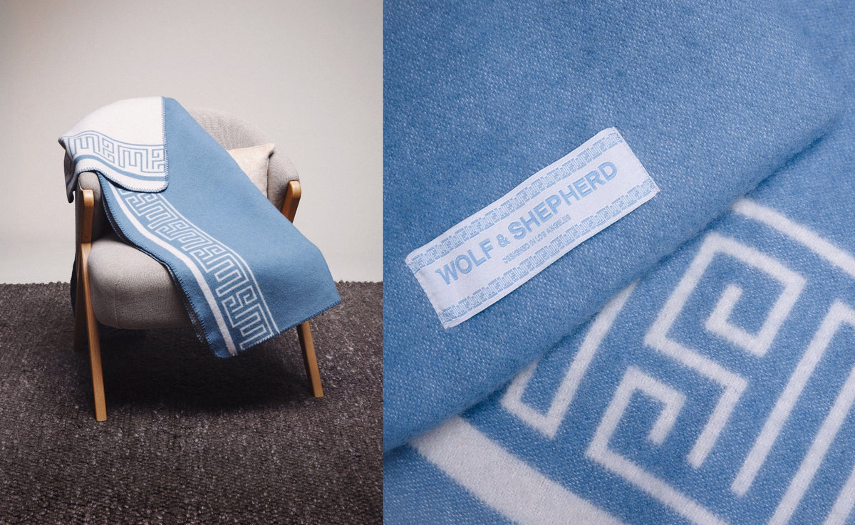 The Shepherd Wool Throw - Light Blue / Off-White