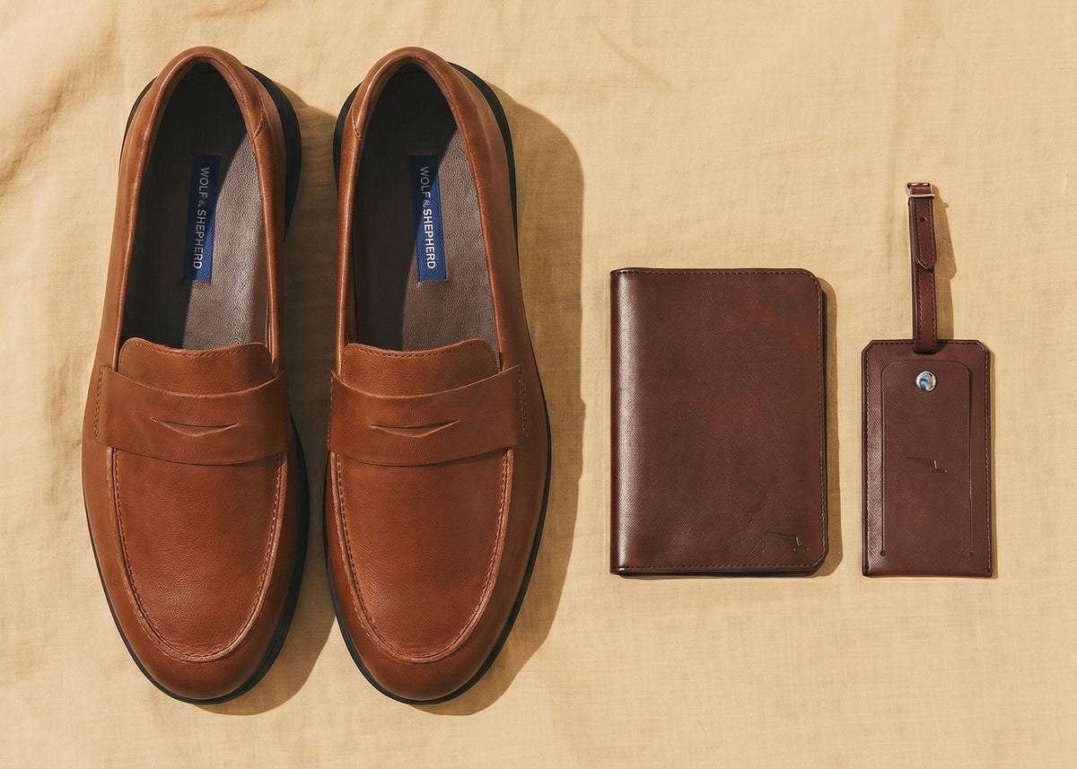 Leather Passport Holder & Bag Tag - Maple