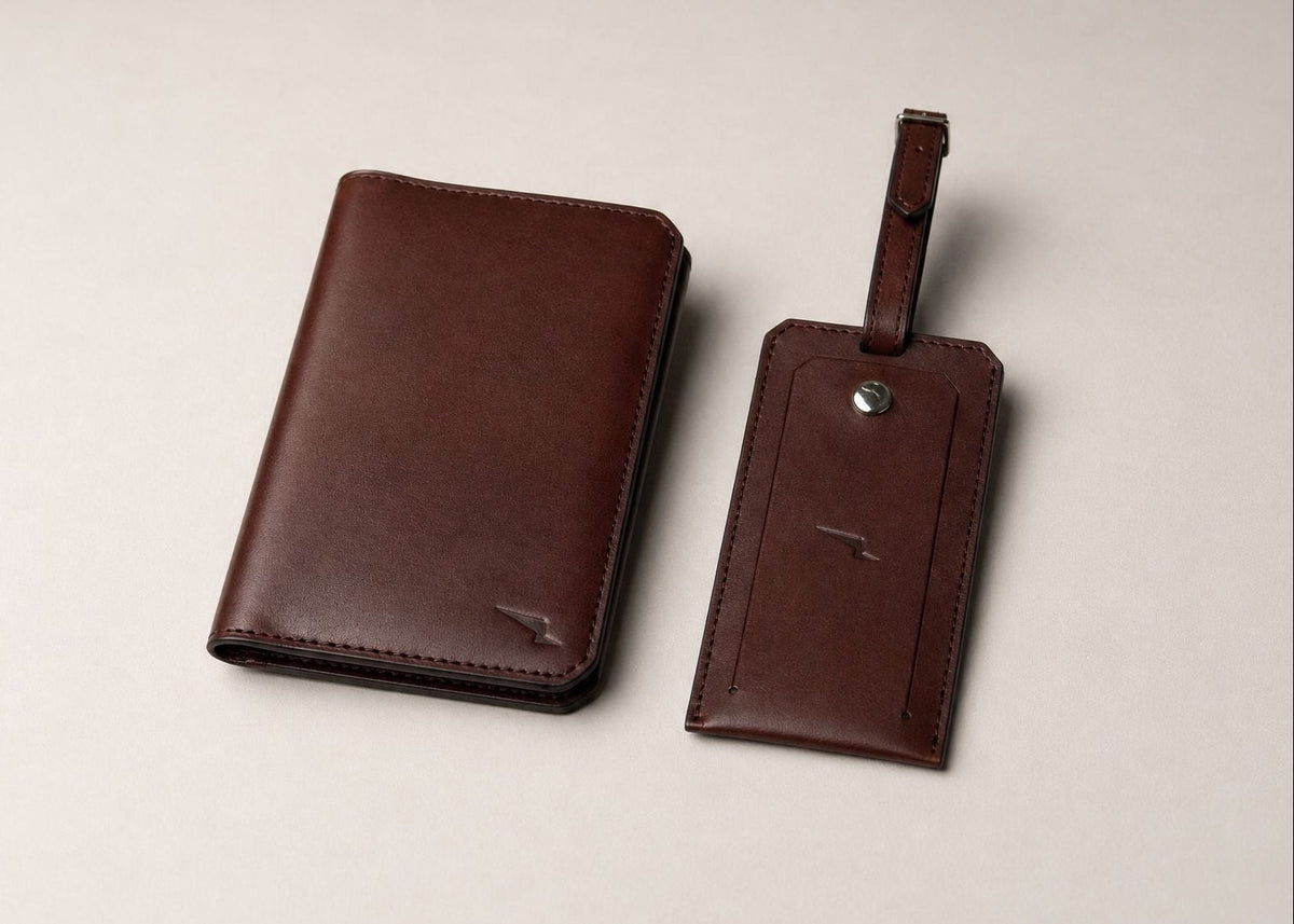 Leather Passport Holder & Bag Tag - Maple