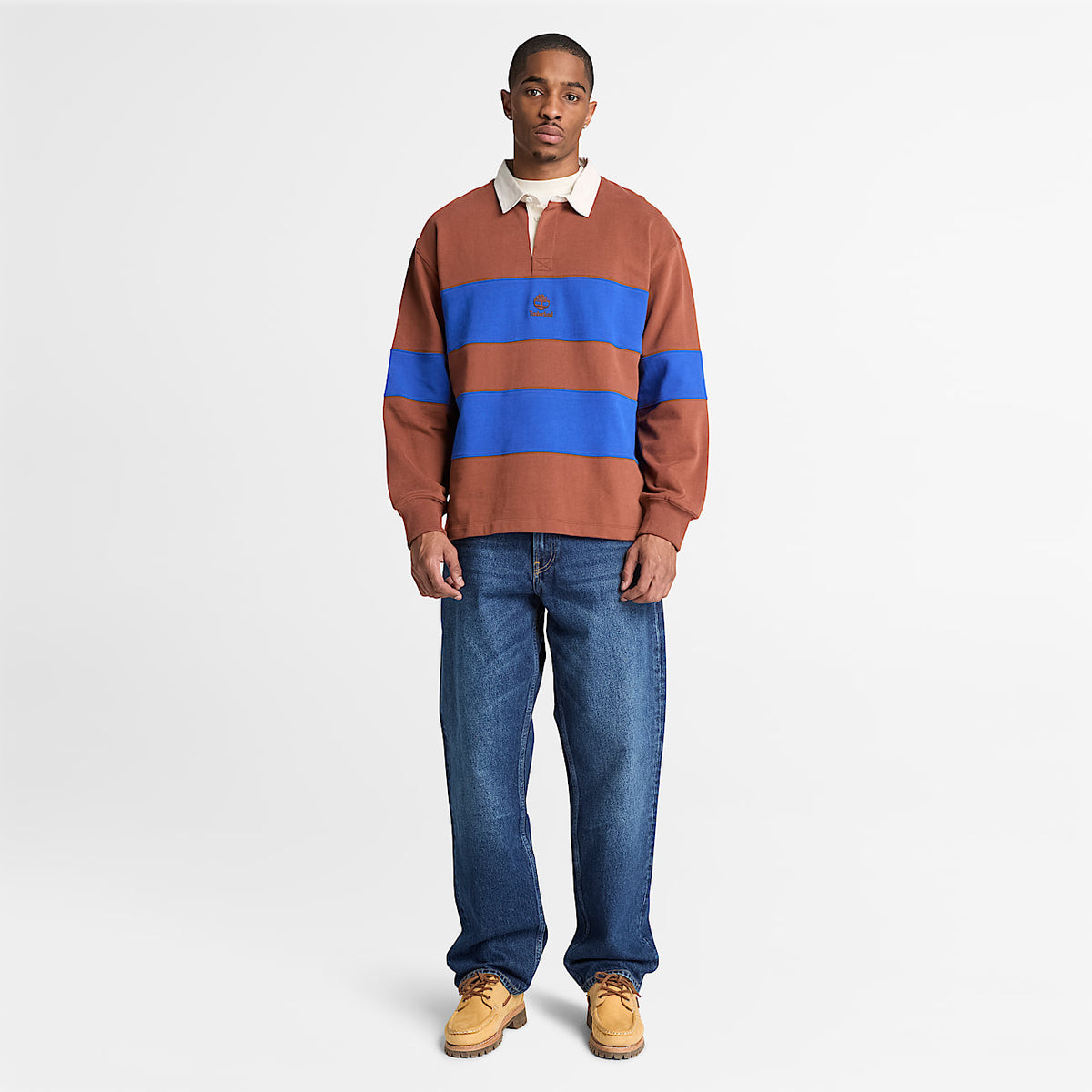 Mens Rugby Polo Sweatshirt TBL BrownBlue Stripe ALT2