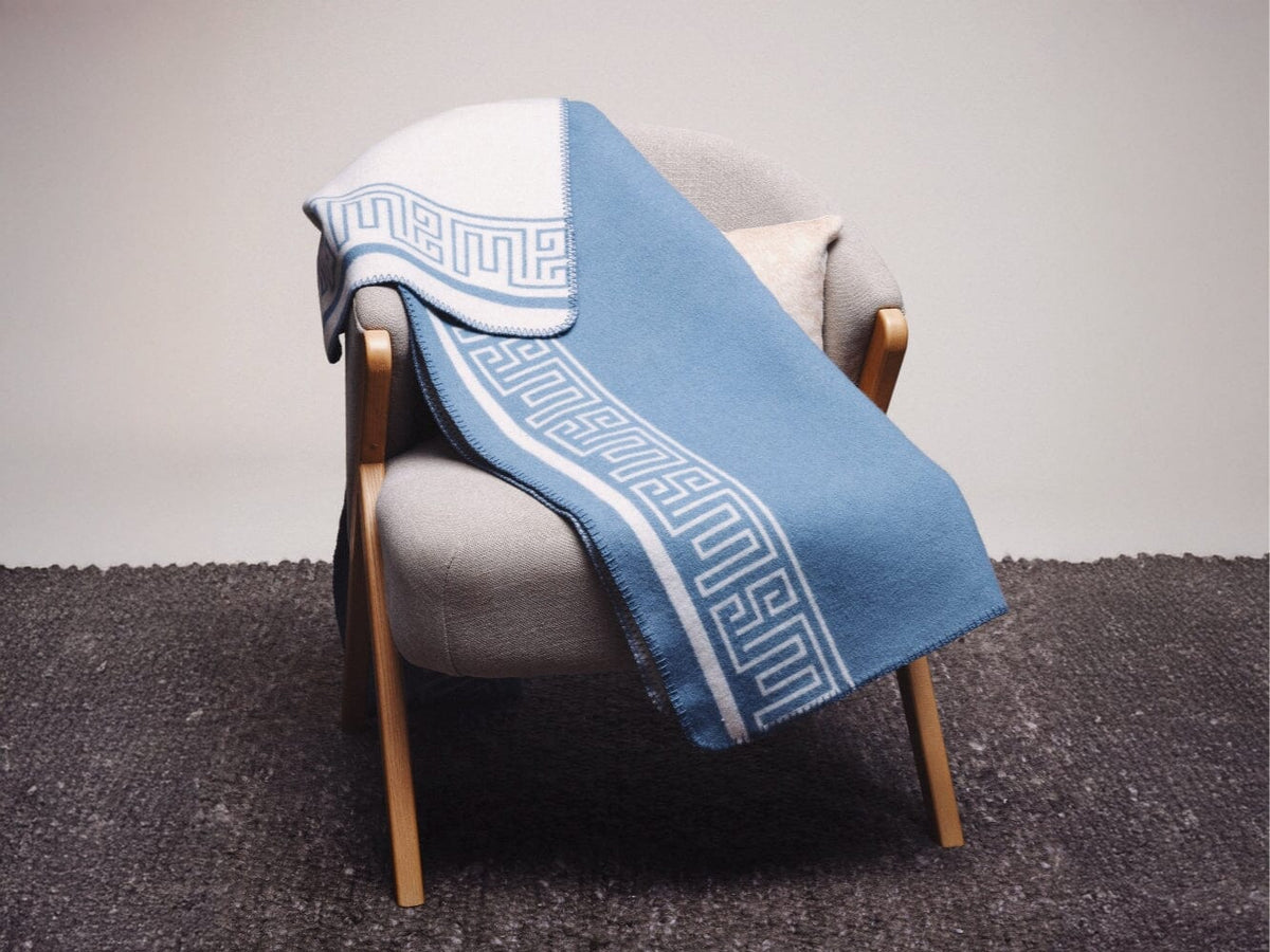 The Shepherd Wool Throw - Light Blue / Off-White